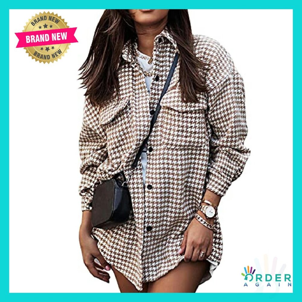 Oversized Houndstooth Shacket Button Down Flannel… - image 2